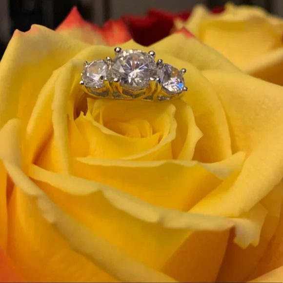 CZ By Kenneth Jay Lane Round CZ Triple Stone Ring - Picture 6 of 8